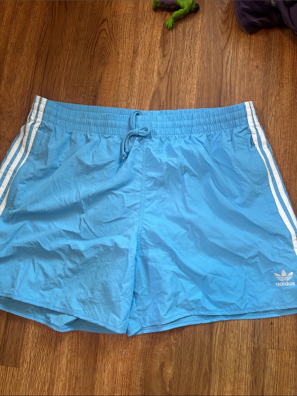 adidas Men’s Sky Blue Athletic Shorts with White Stripes